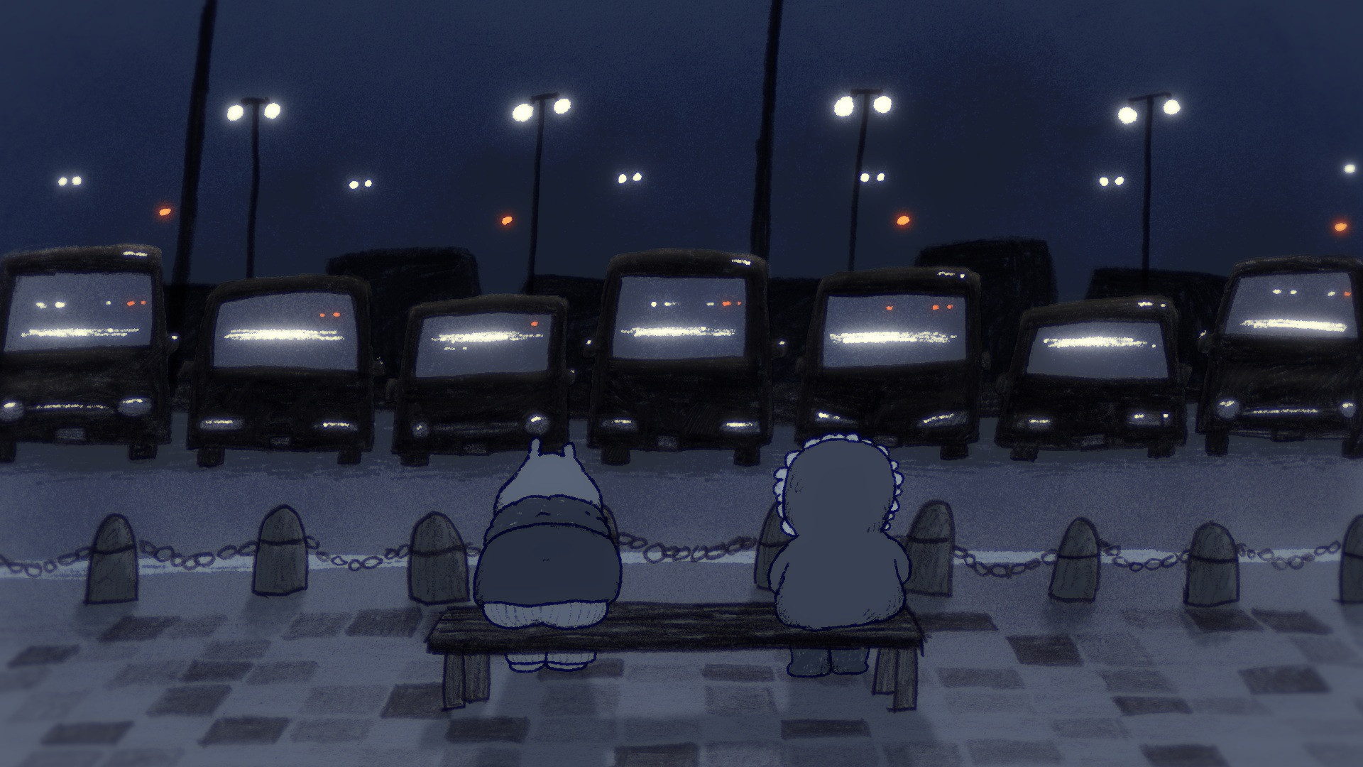 パーキングエリアの夜